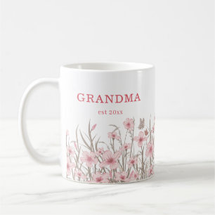 Personalisierte Oma und Jahr Pinke Wildblume Kaffeetasse