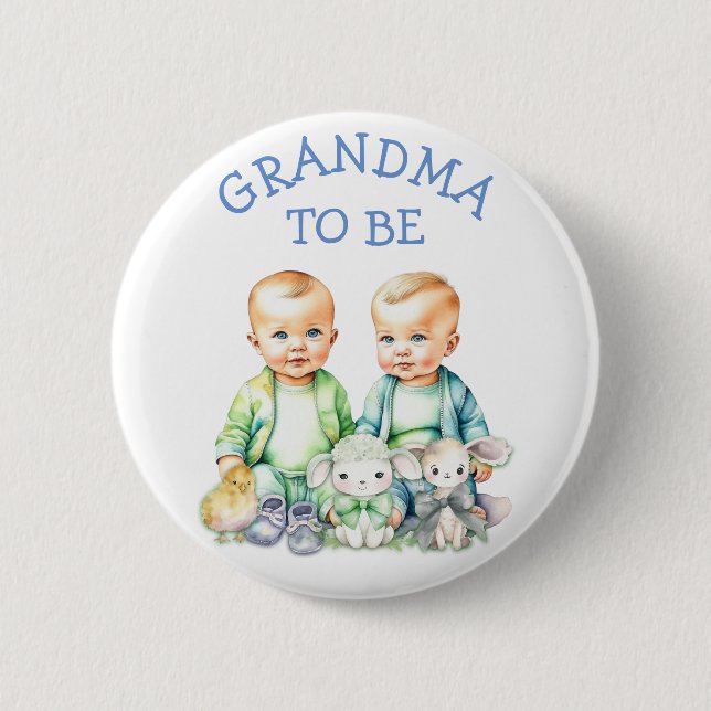 Personalisierte Oma zu Twins Baby Dusche Button (Vorderseite)