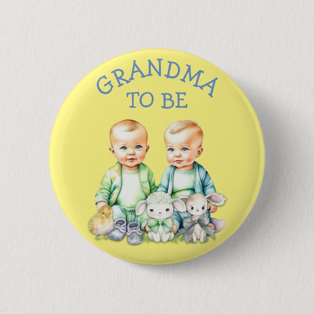 Personalisierte Oma zu Twins Baby Dusche Button (Vorderseite)