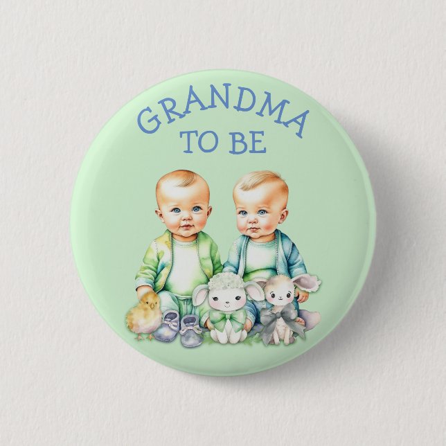 Personalisierte Oma zu Twins Baby Dusche Button (Vorderseite)