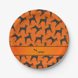 Personalisierte orange Dobermann Namenspinschers Pappteller