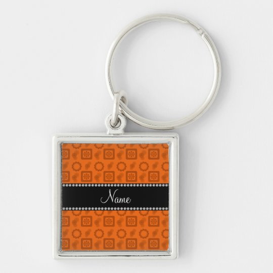 Personalisierte orange funky retro NamensBlumen Schlüsselanhänger