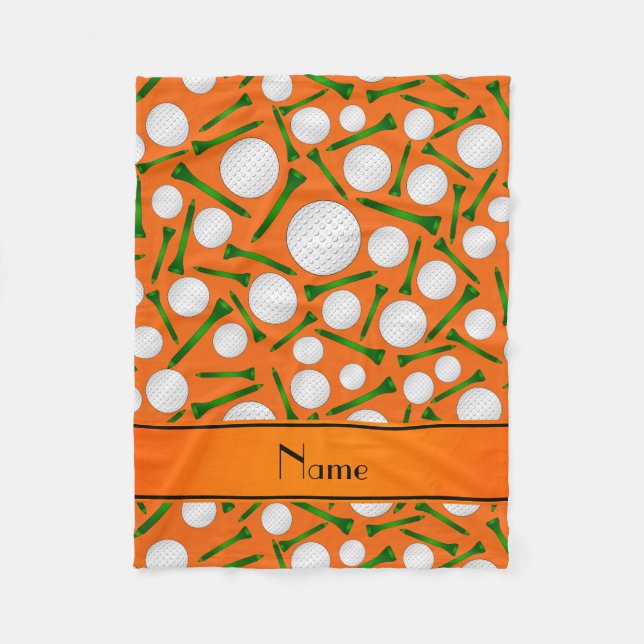 Personalisierte orange Golfball-NamensT-Shirts Fleecedecke (Vorderseite)