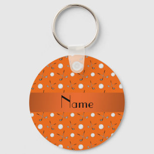 Personalisierte orange Golfnamensbälle Schlüsselanhänger