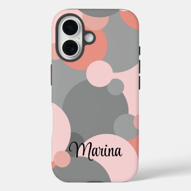 Personalisierte orange-graue Moleküle iPhone Gehäu 16 Hülle (Rückseite)