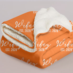 Personalisierte Orange Mr & Mrs Decke als Geschenk Sherpadecke