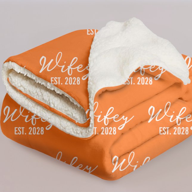 Personalisierte Orange Mr & Mrs Decke als Geschenk Sherpadecke (Wedding day cozy blanket for bride & groom, custom anniversary blanket for wife, Honeymoon gift,)