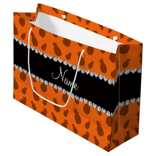 Personalisierte orange Namensananas Große Geschenktüte (Vorderseite Schrägansicht)