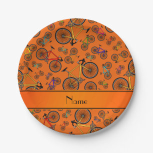 Personalisierte orange Straßennamensfahrräder Pappteller