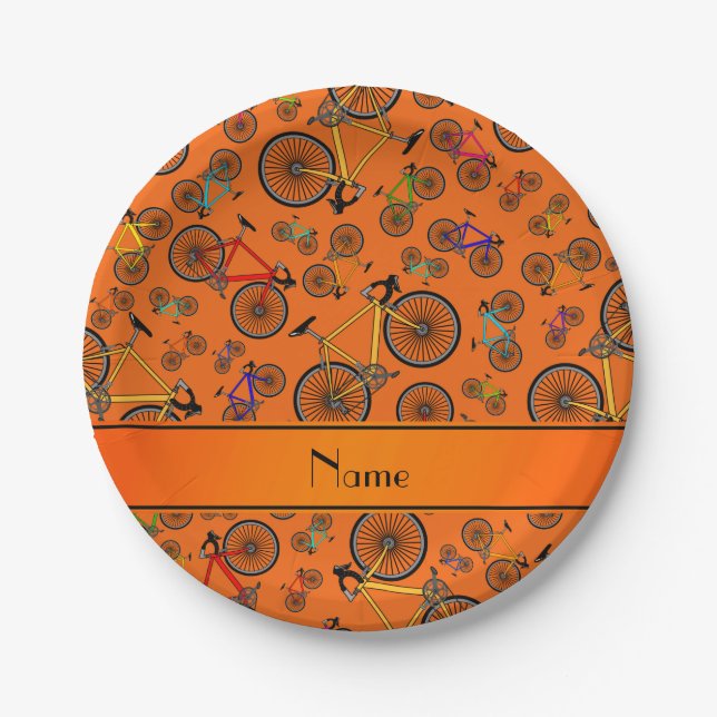 Personalisierte orange Straßennamensfahrräder Pappteller (Vorderseite)