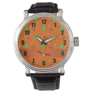 Personalisierte orange Tennisnamensbälle Armbanduhr