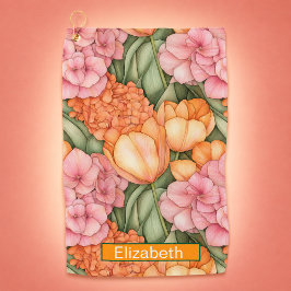 Personalisierte orange und rosa Tulpenblüten Golfhandtuch