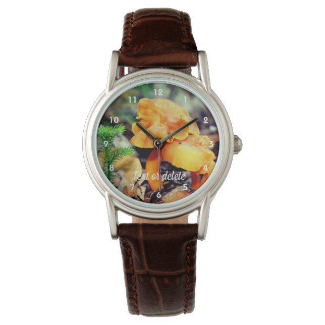 Personalisierte Orange Wild Mushrooms Armbanduhr (Vorderseite)