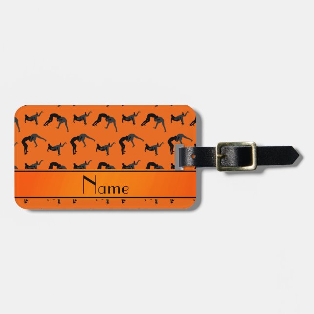 Personalisierte orange Wrestling-NamensSilhouetten Gepäckanhänger (Vorderseite horizontal)