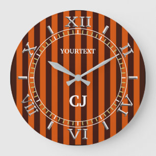 Personalisierte orangefarbene Streifen Große Wanduhr