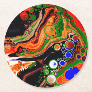 Personalisierte Orangen-, Blau-, Grün-, Schwarz-We Runder Pappuntersetzer