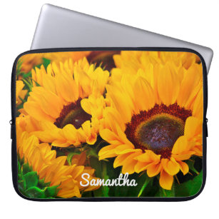 Personalisierte Orangengelbe Sonnenblumen Laptopschutzhülle