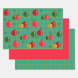 Personalisierte Ornamente - Hellrot und grün Geschenkpapier Set