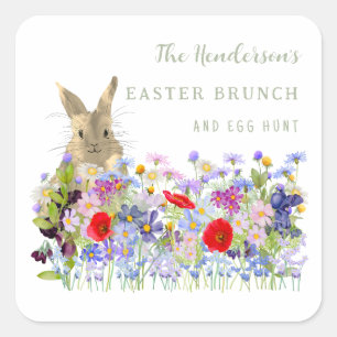 Personalisierte Osterbrunch-Ostereiersuche-Hase-Bl Quadratischer Aufkleber