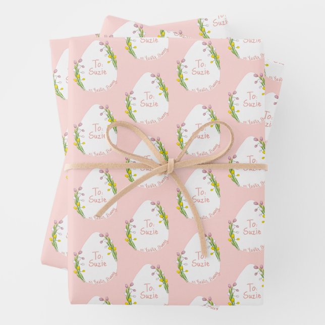 Personalisierte Ostereier aus der Blüte Rosa Geschenkpapier Set (Beispiel)