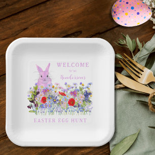 Personalisierte Ostereiersuche Rosa Hase Floral Pappteller