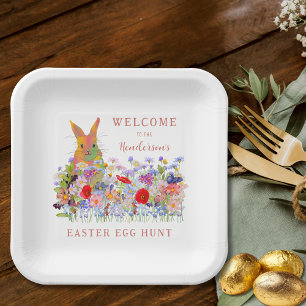 Personalisierte Ostereiersuche Süßer Hase Floral Pappteller