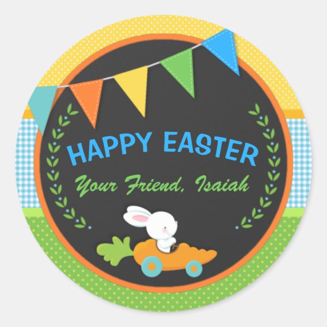 Personalisierte Osterfeier von Bunny und Carrot Runder Aufkleber (Vorderseite)