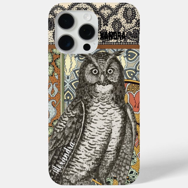 Personalisierte Owl Damask iPhone 5c Gehäuse 15 Pro Max Hülle (Rückseite)