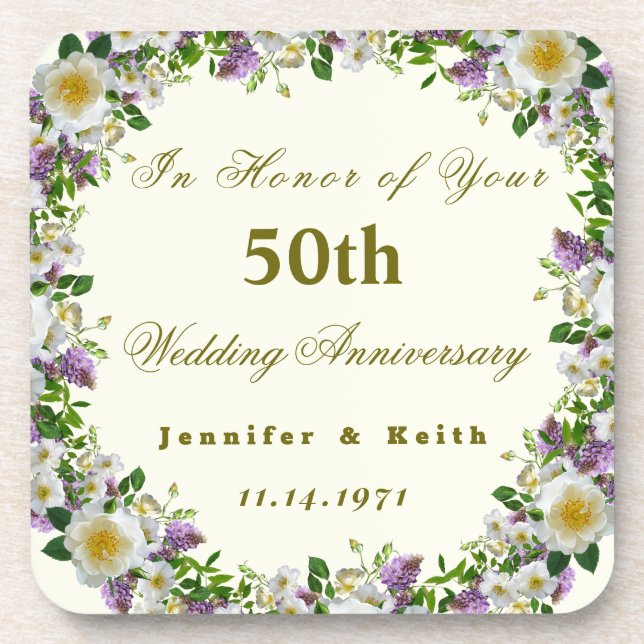 Personalisierte Paare 50. Hochzeitstag Getränkeuntersetzer (Vorderseite)