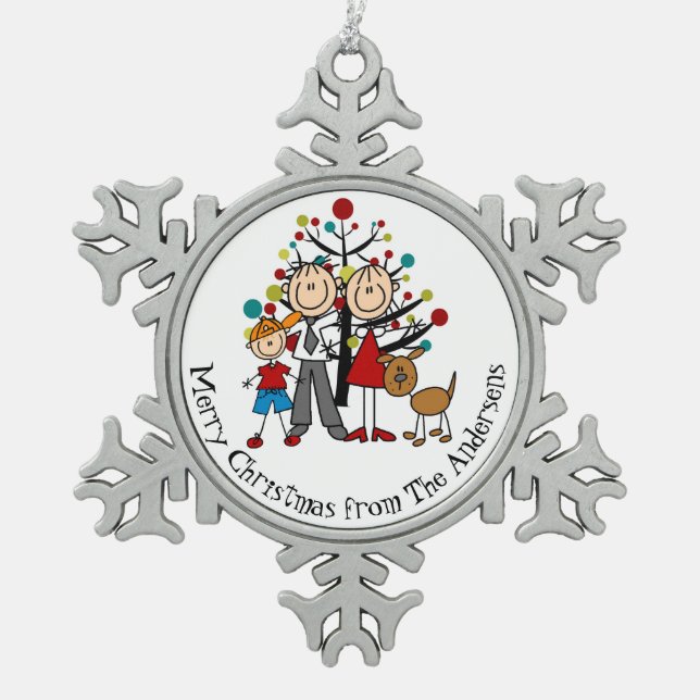 Personalisierte Paare, Junge, Schneeflocken Zinn-Ornament (Vorderseite)