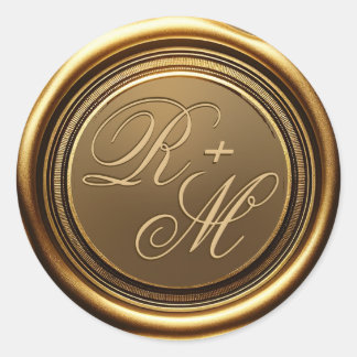 Personalisierte Paare Monogram Gold Wax Runder Aufkleber