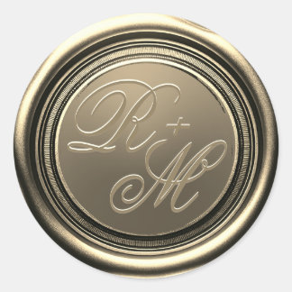 Personalisierte Paare Monogram Gold Wax Runder Aufkleber