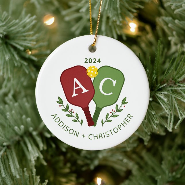 Personalisierte Paare Pickleball Weihnachtsschmuck (Baum)