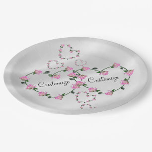 Personalisierte Paare rosa Rosenherzen Papier Tell Pappteller