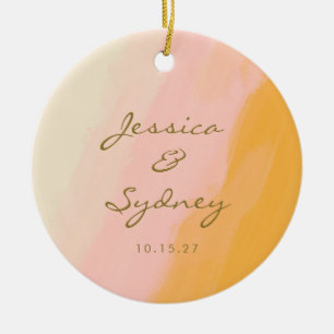 Personalisierte Paarnamen Pink Gelb Abstract Keramik Ornament