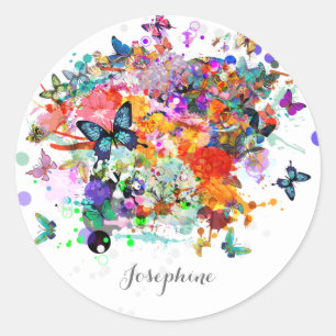 Personalisierte Paint splash Butterfliegen Pop Art Runder Aufkleber