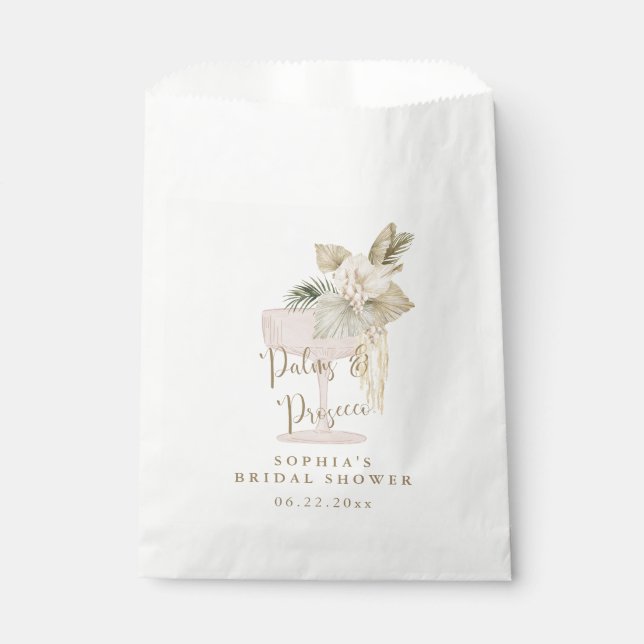 Personalisierte Palmen und Prosecco Bridal Geschenktütchen (Vorderseite)