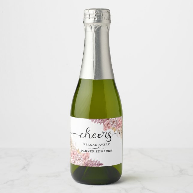 Personalisierte Pampas Grass Floral Cheers Hochzei (Vorderseite)