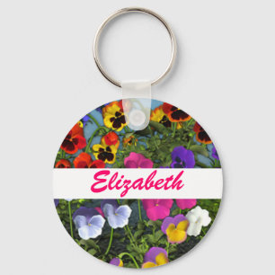 Personalisierte Pansy Blume Schlüsselanhänger