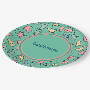 Personalisierte Pastel-Blätter grün Pappteller