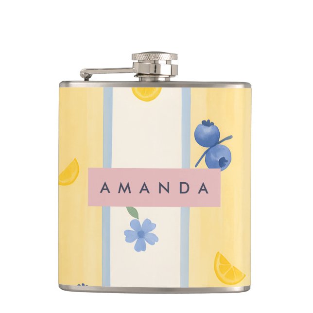 Personalisierte Pastel Blueberry & Lemon Muster Flachmann (Vorderseite)