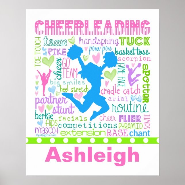 Personalisierte Pastel Cheerleading Words Typograf Poster (Vorne)