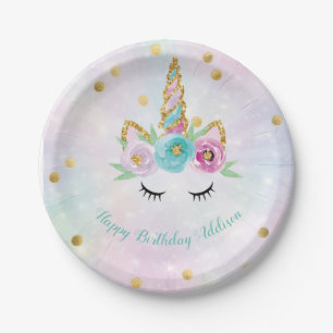 personalisierte Pastel-Einicorn-Teller Pappteller