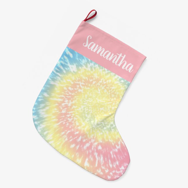 Personalisierte Pastel Gefärbte Krawatte Swirl Tre Großer Weihnachtsstrumpf (Vorderansicht (hängend))