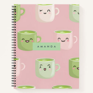 Personalisierte Pastel Kawaii Matcha Teemuster Notizbuch