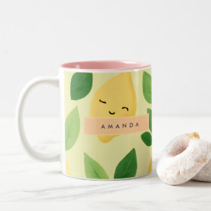 Personalisierte Pastel Niedlich Lemon Muster Zweifarbige Tasse
