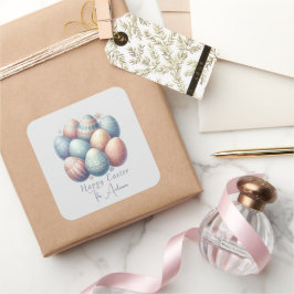 Personalisierte Pastel-Ostereier-Aufkleber Quadratischer Aufkleber