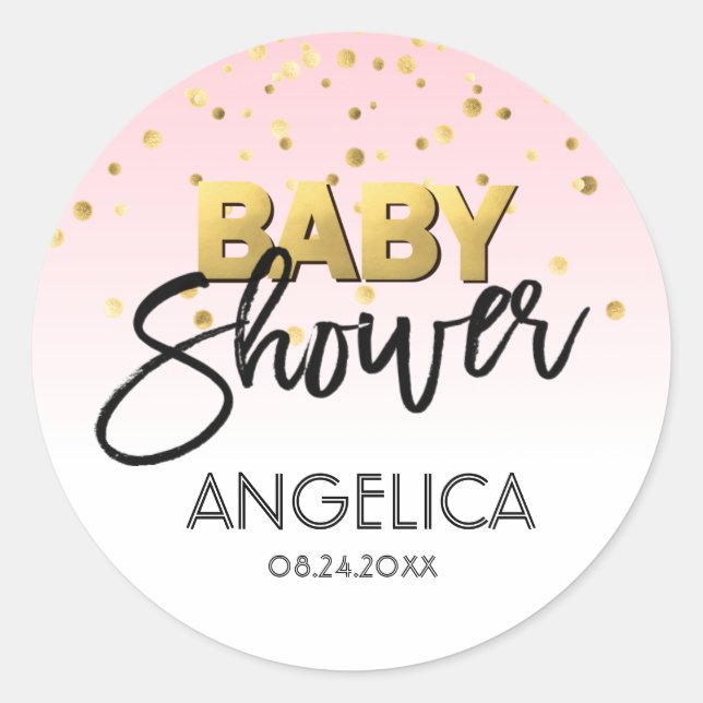 Personalisierte Pastel Pink Gold Baby Duschmarken Runder Aufkleber (Vorderseite)