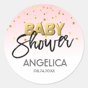 Personalisierte Pastel Pink Gold Babydusche Labels Runder Aufkleber