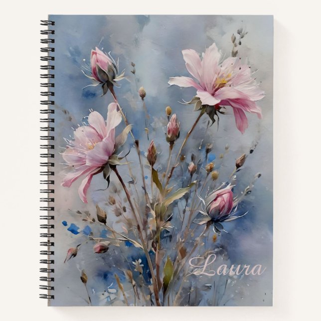 Personalisierte Pastel Pink Roses Wasserfarbe Spir Notizbuch (Vorderseite)
